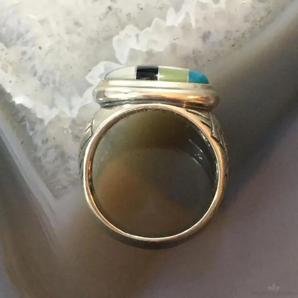 Carolyn Pollack Vintage Sterling Oval Multi-gemstone Inlay Shield Ring For Women